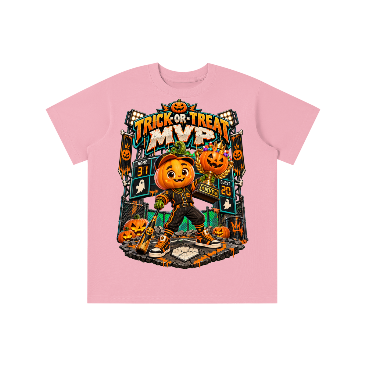 Halloween Pumpkin Sports Graphic T-Shirt - Trick-or-Treat MVP - Youth Unisex Tee