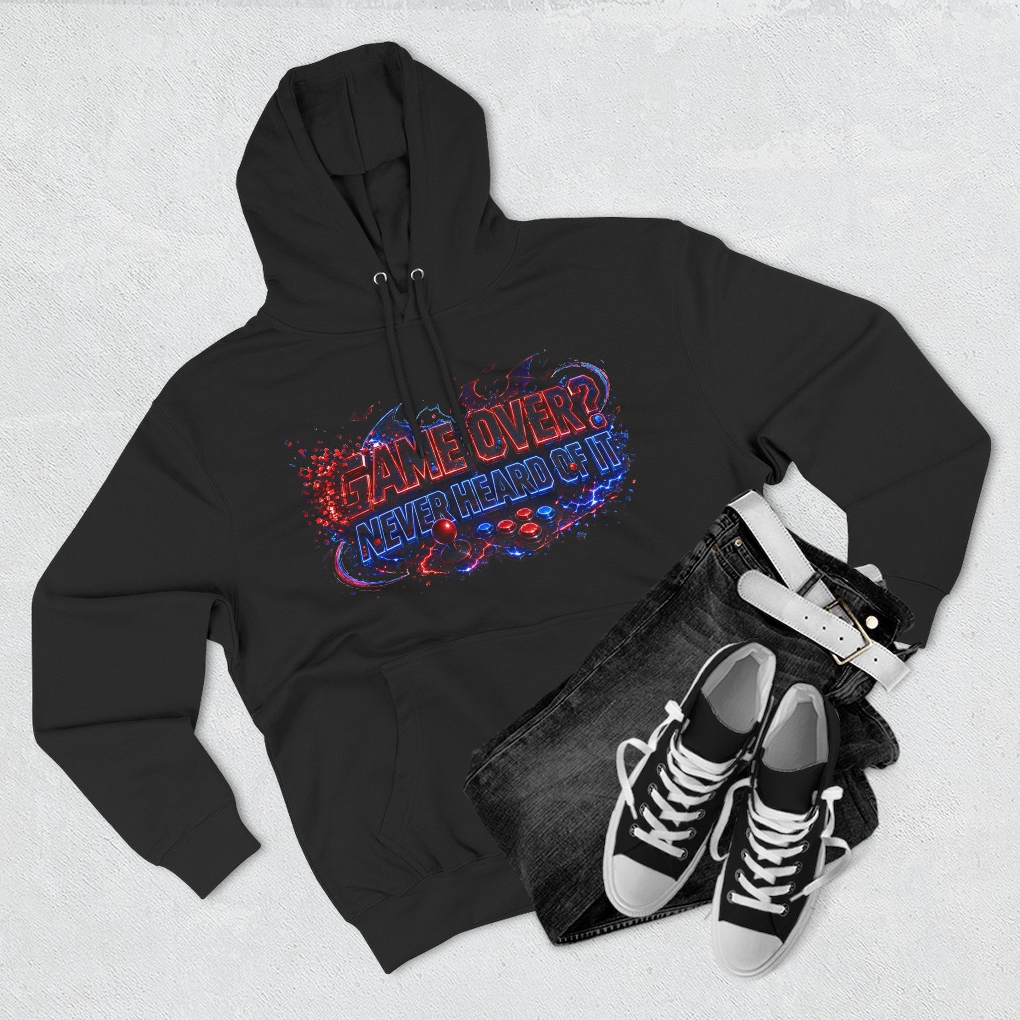 Game Over? Never Heard of It — Midnight Bat Arcade Halloween Hoodie | Adult Unisex