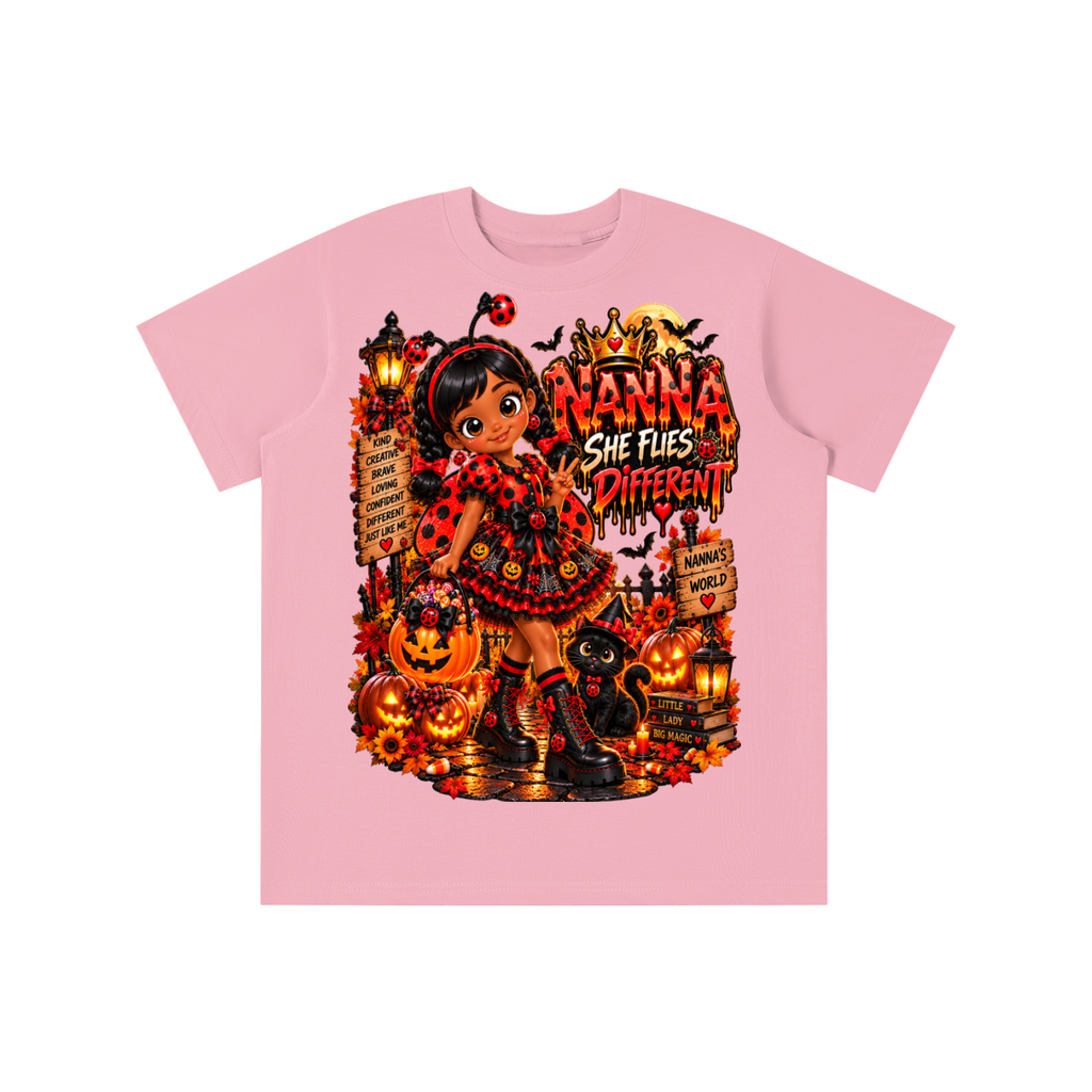 Nanna’s World™ Dream Big Halloween Ladybug Girl Graphic T-Shirt - She Flies Different - Youth Unisex Tee