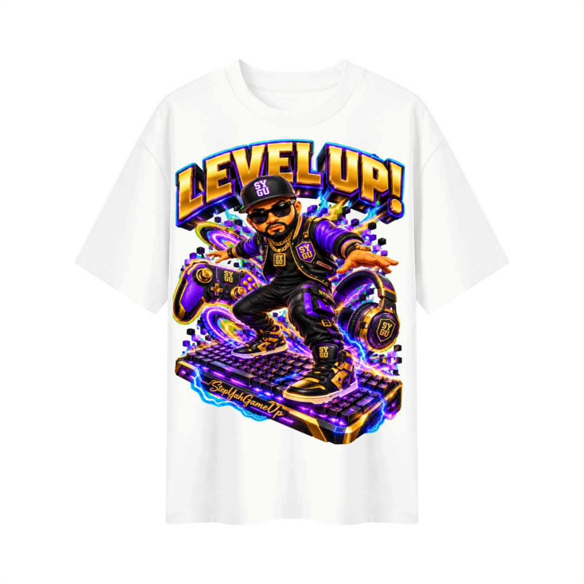 StepYahGameUp Streetwear Gamer Oversized Graphic T-Shirt - Level Up! - Unisex