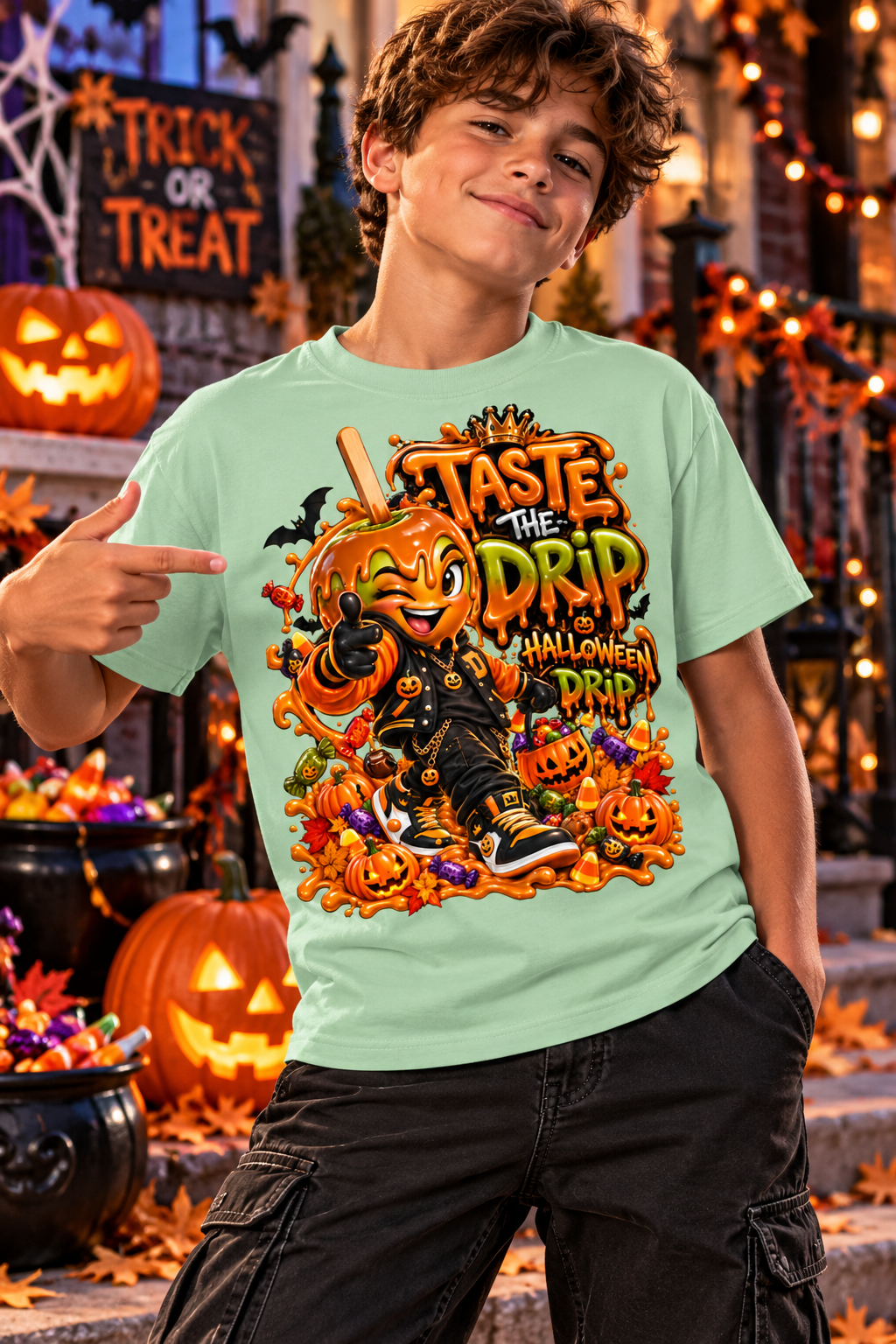 Halloween Candy Apple Graphic T-Shirt - Taste the Drip - Youth Unisex Tee