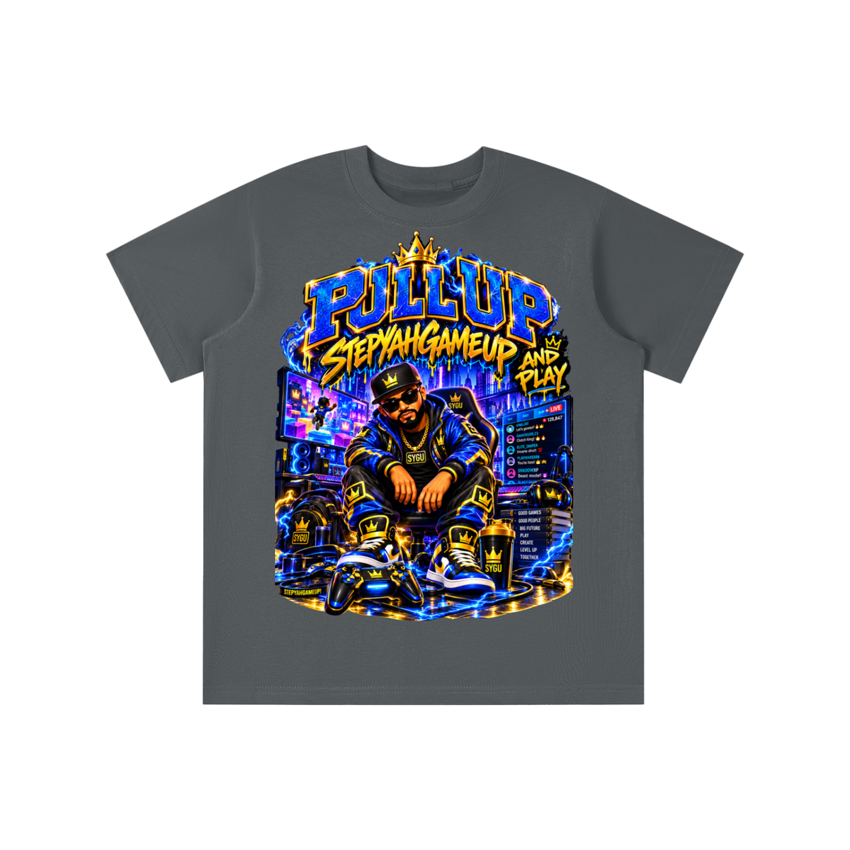 StepYahGameUp™ Pull Up and Play Graphic T-Shirt - Youth Unisex Tee
