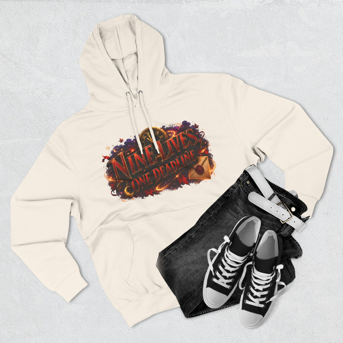 Nine Lives, One Deadline — Black Cat Spell Runner Halloween Hoodie | Adult Unisex