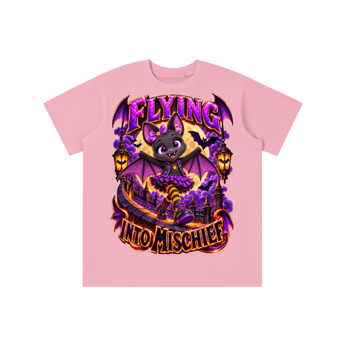 Halloween Cute Bat Graphic T-Shirt - Flying Into Mischief - Youth Unisex Tee