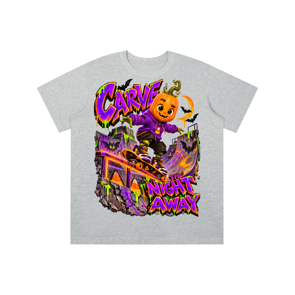 Halloween Pumpkin Skateboarder Graphic T-Shirt - Carve the Night Away - Youth Unisex Tee