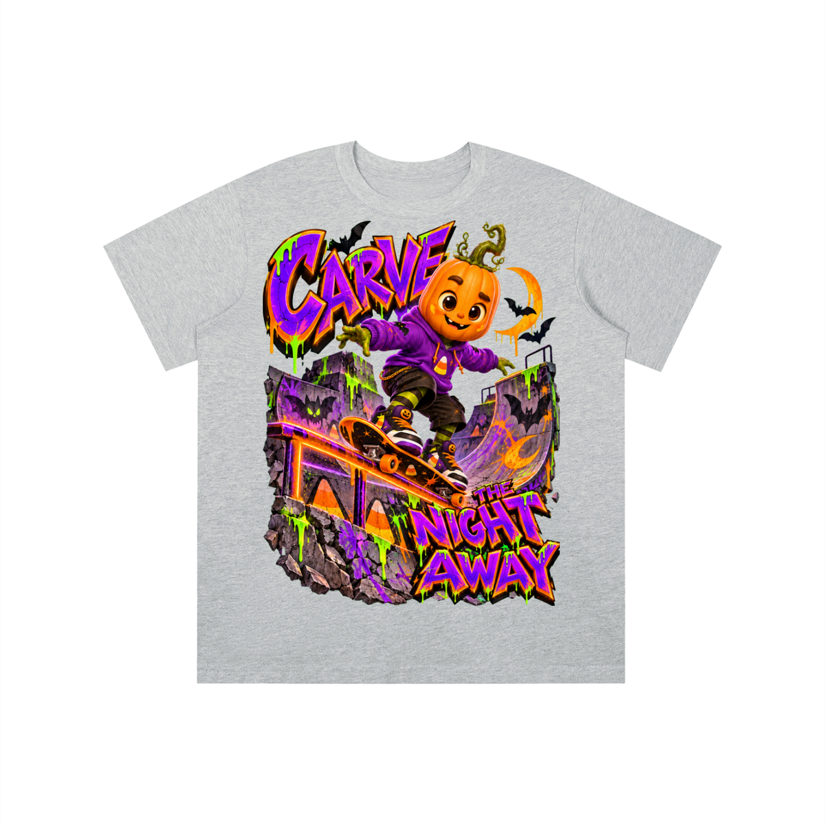Halloween Pumpkin Skateboarder Graphic T-Shirt - Carve the Night Away - Youth Unisex Tee