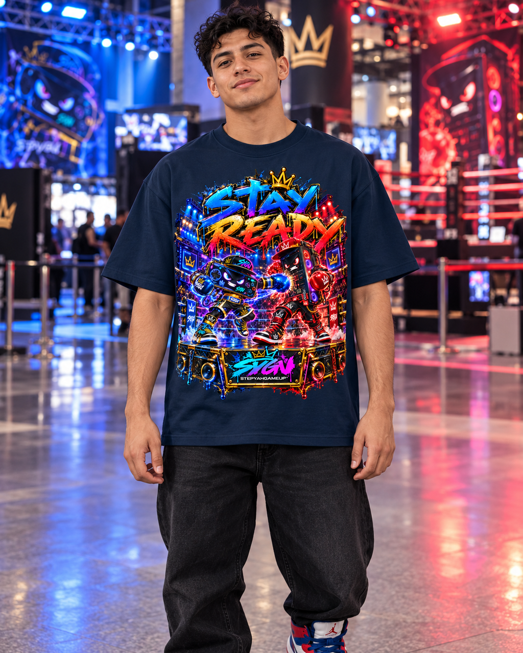 StepYahGameUp™ Stay Ready Mobile vs. PC Oversized Graphic T-Shirt - Unisex