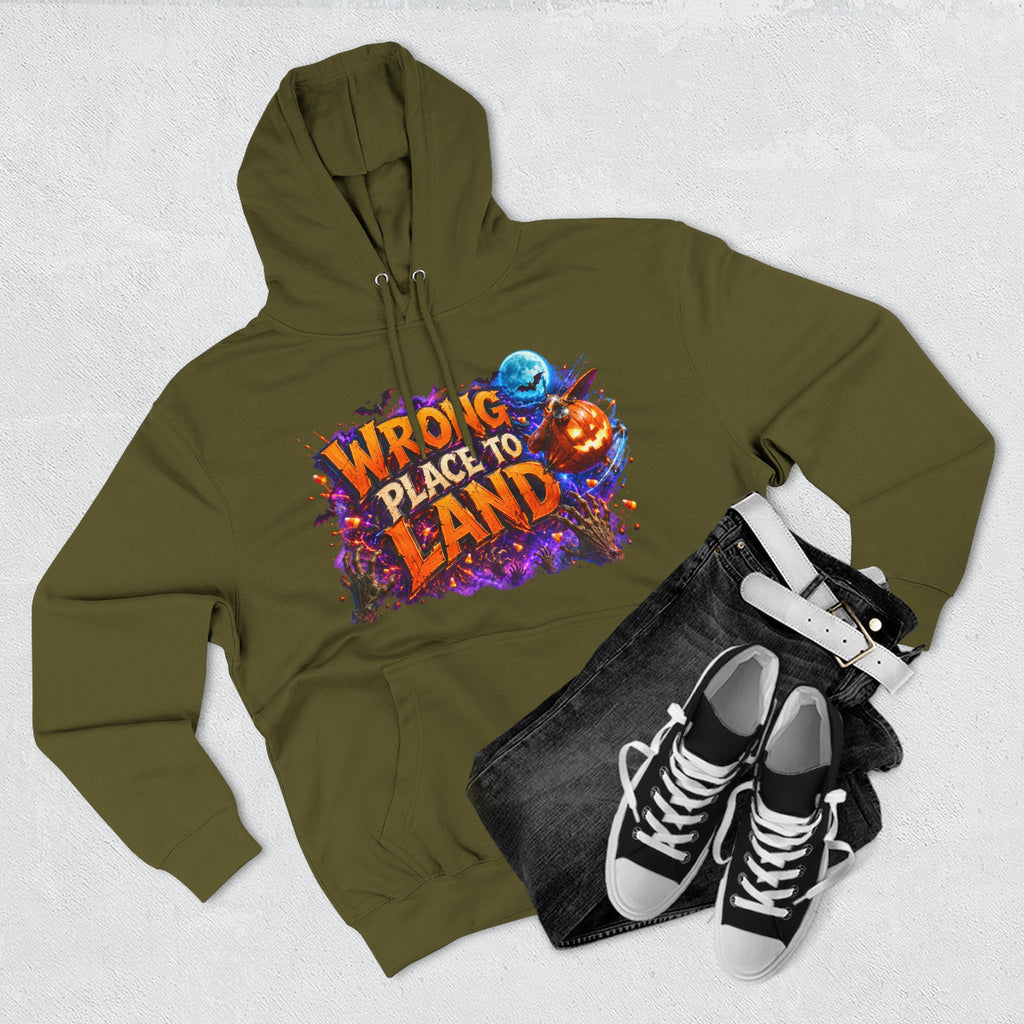 Wrong Place to Land — Candy Corn Sky Captain Halloween Hoodie | Adult Unisex