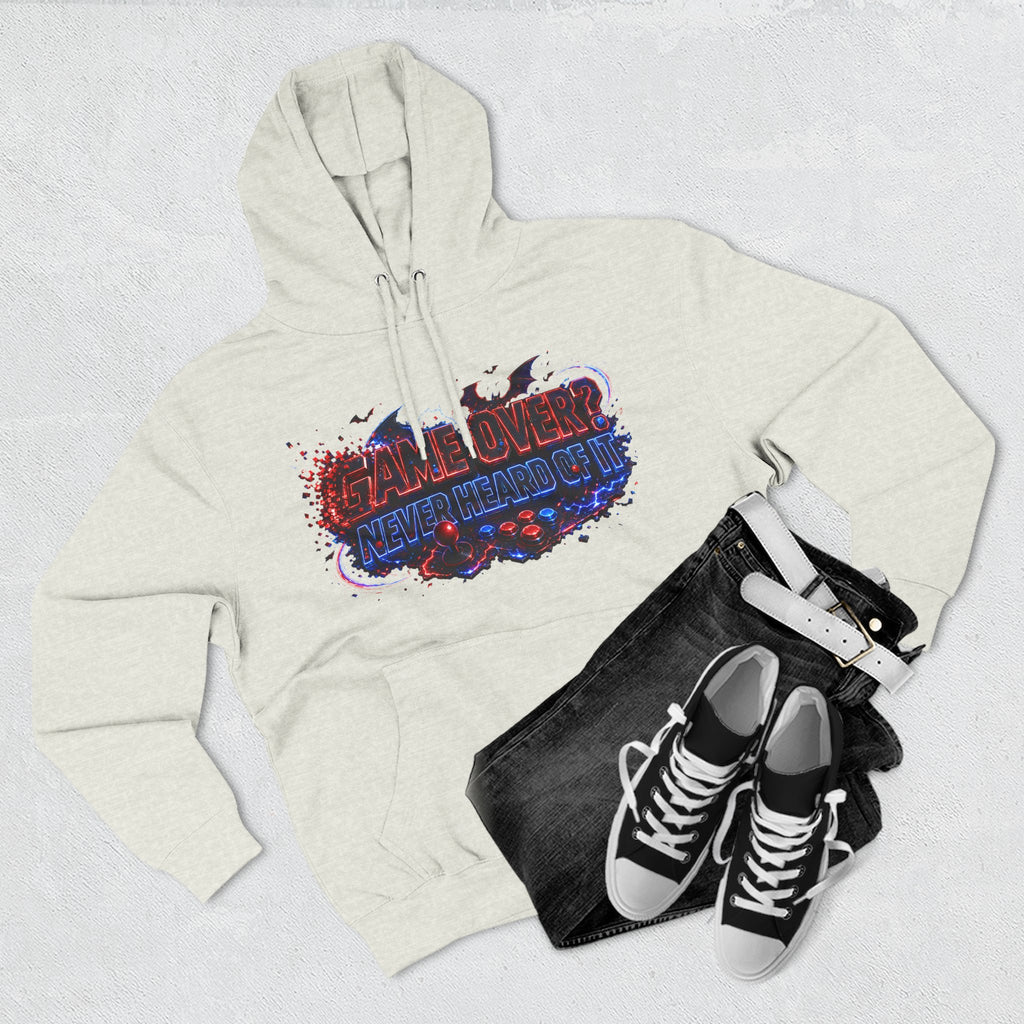 Game Over? Never Heard of It — Midnight Bat Arcade Halloween Hoodie | Adult Unisex