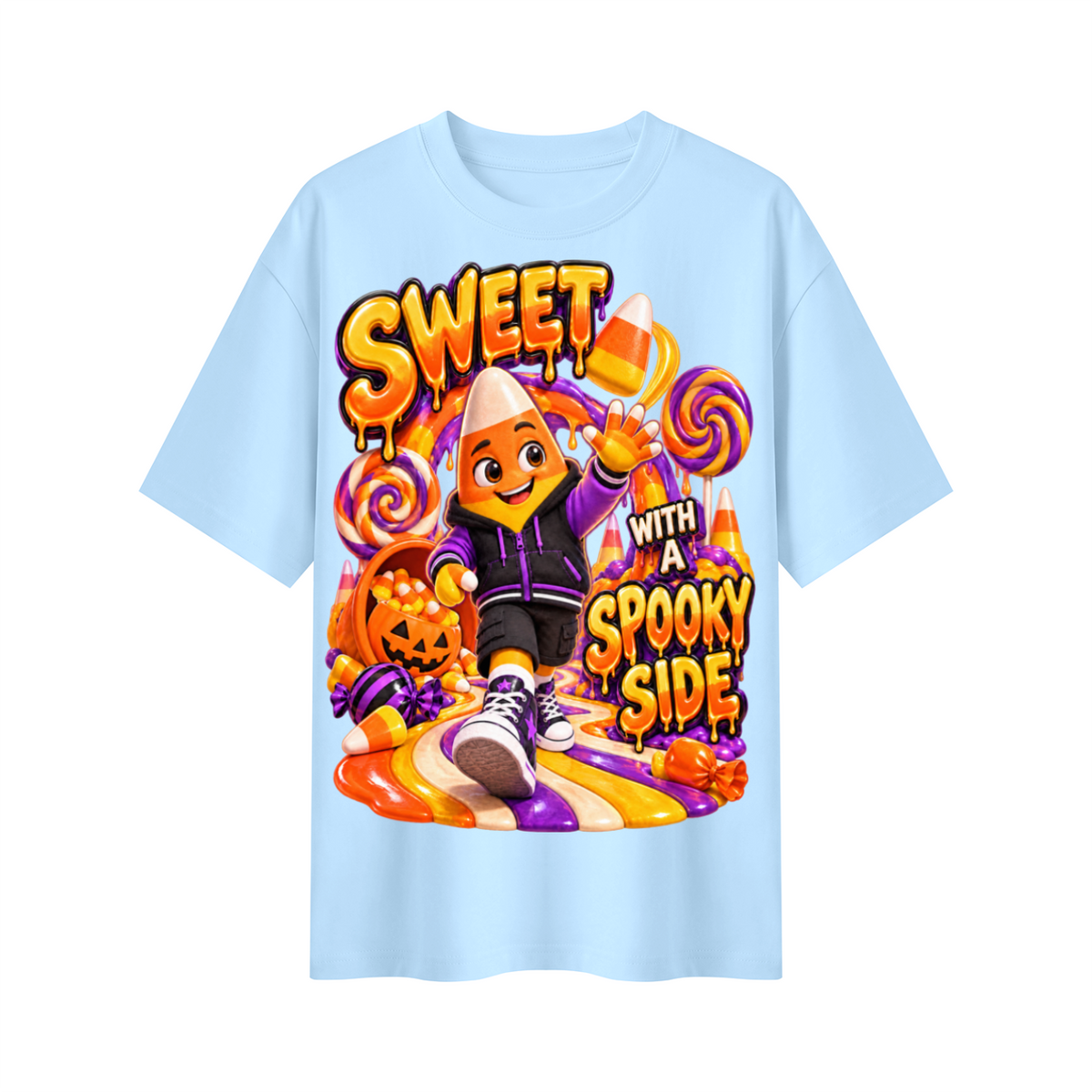 Halloween Candy Corn Oversized Graphic T-Shirt - Sweet With a Spooky Side - Unisex