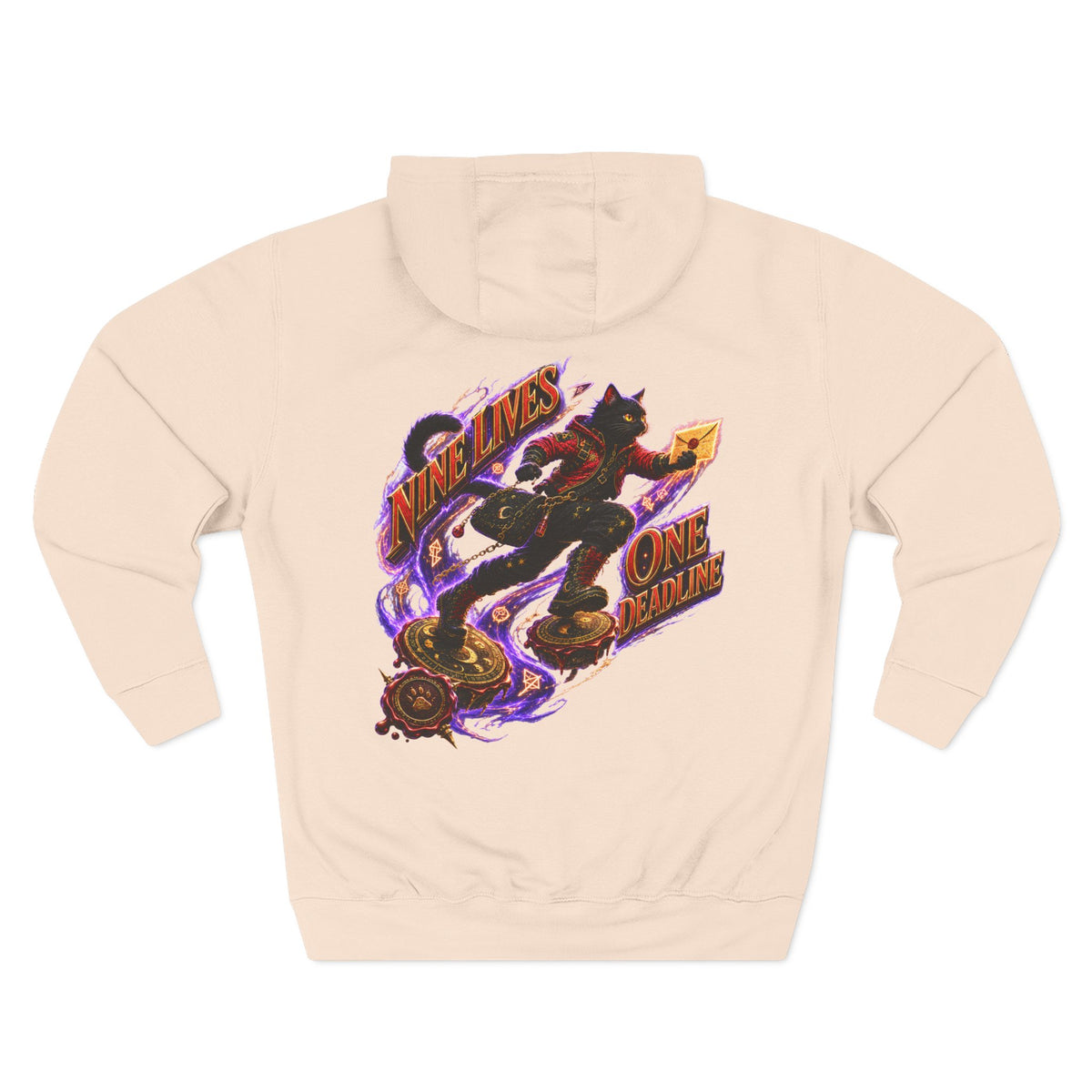 Nine Lives, One Deadline — Black Cat Spell Runner Halloween Hoodie | Adult Unisex