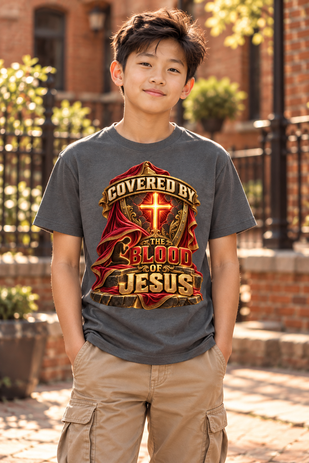 Walk by Faith™ Covered by the Blood of Jesus Graphic T-Shirt - Youth Unisex Tee