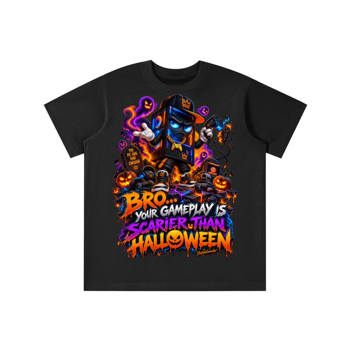 StepYahGameUp™ Halloween Bro Your Gameplay Is Scarier Than Halloween Graphic T-Shirt - Youth Unisex Tee