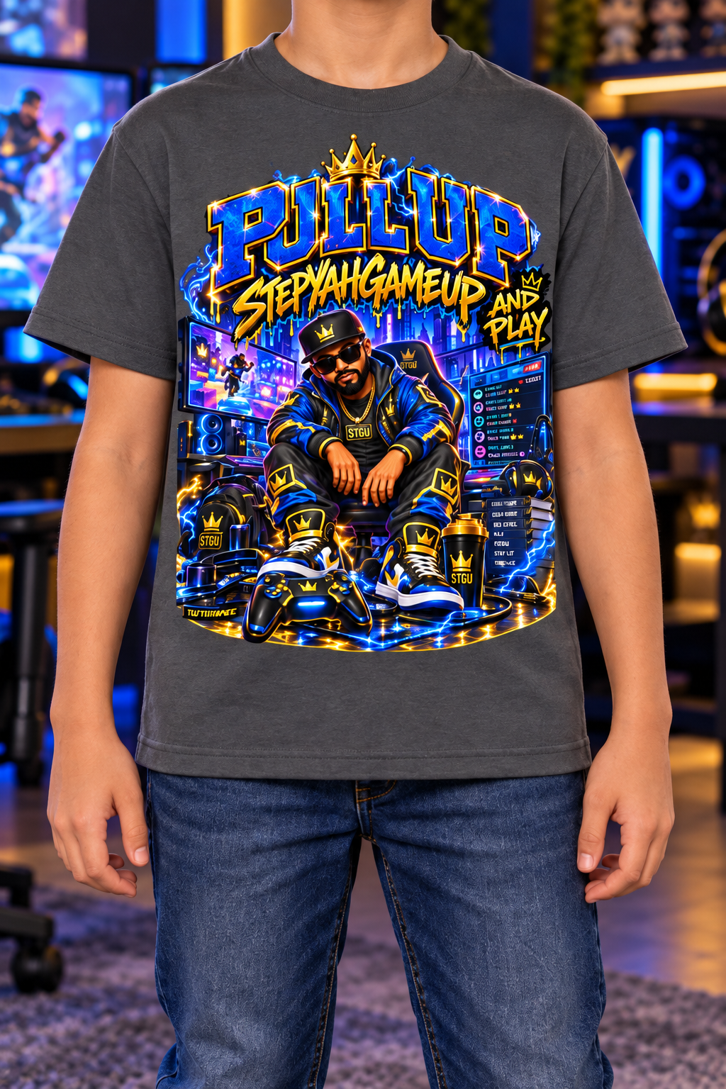 StepYahGameUp™ Pull Up and Play Graphic T-Shirt - Youth Unisex Tee