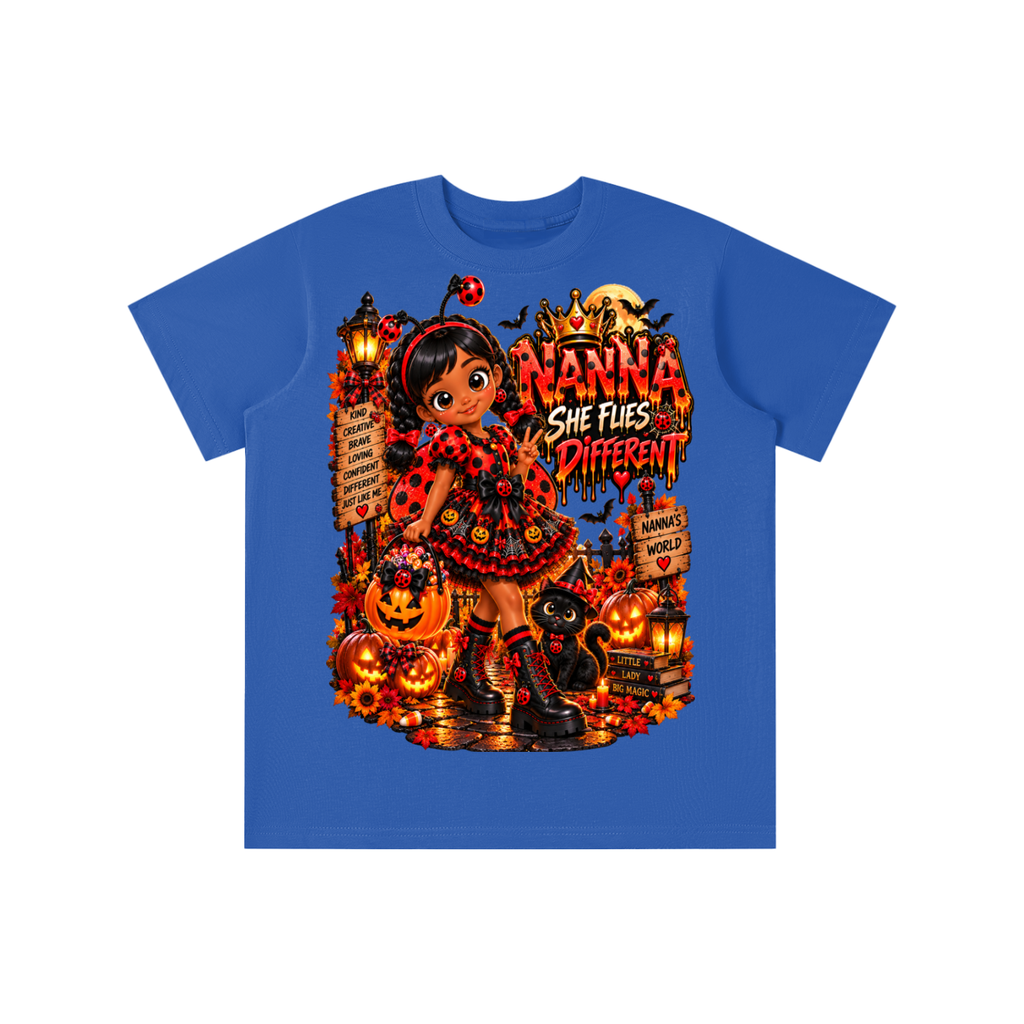 Nanna’s World™ Dream Big Halloween Ladybug Girl Graphic T-Shirt - She Flies Different - Youth Unisex Tee