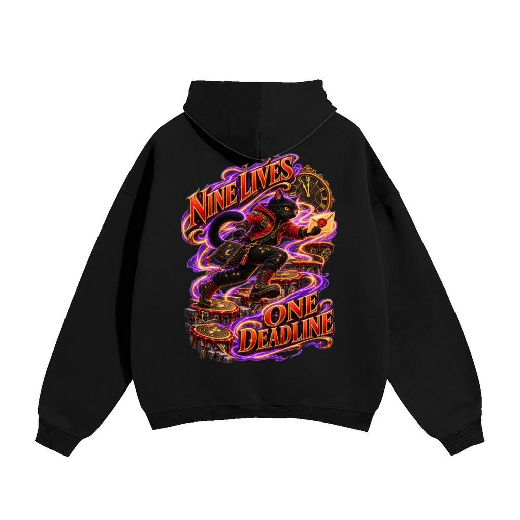 Halloween Black Cat Front & Back Graphic Hoodie - Nine Lives One Deadline - Unisex