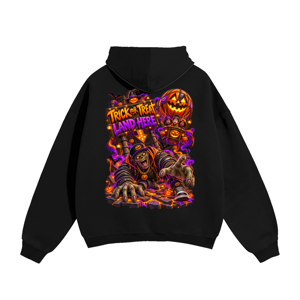 Halloween Wrong Place to Land Front & Back Graphic Hoodie - Trick or Treat Land Here - Unisex
