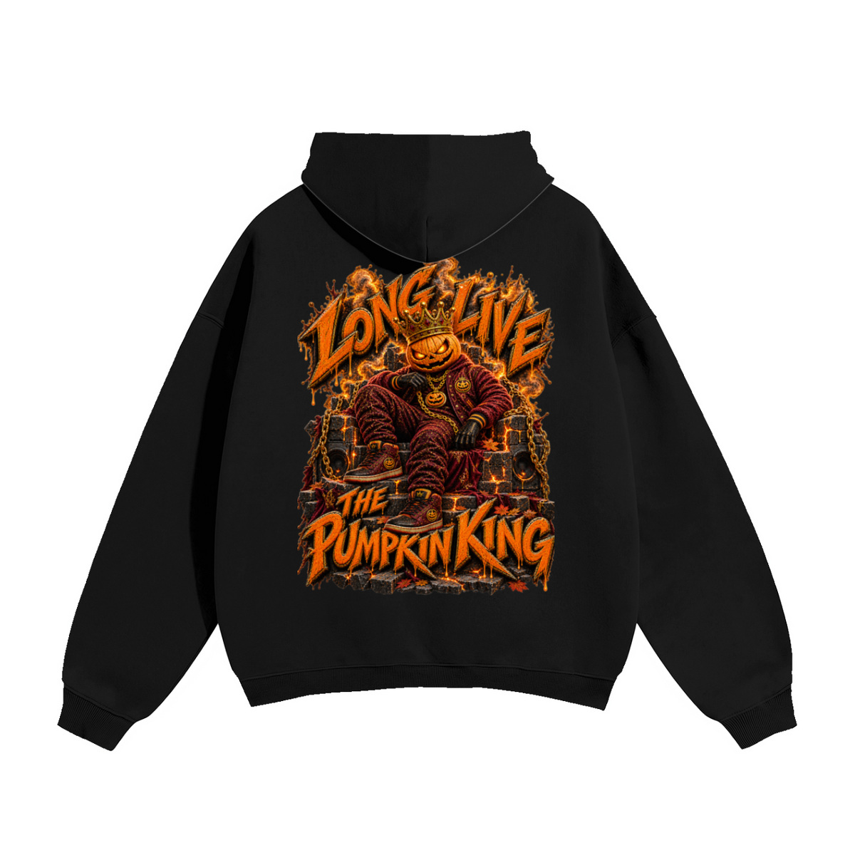Halloween Pumpkin King Front & Back Graphic Hoodie - Long Live the Pumpkin King - Unisex