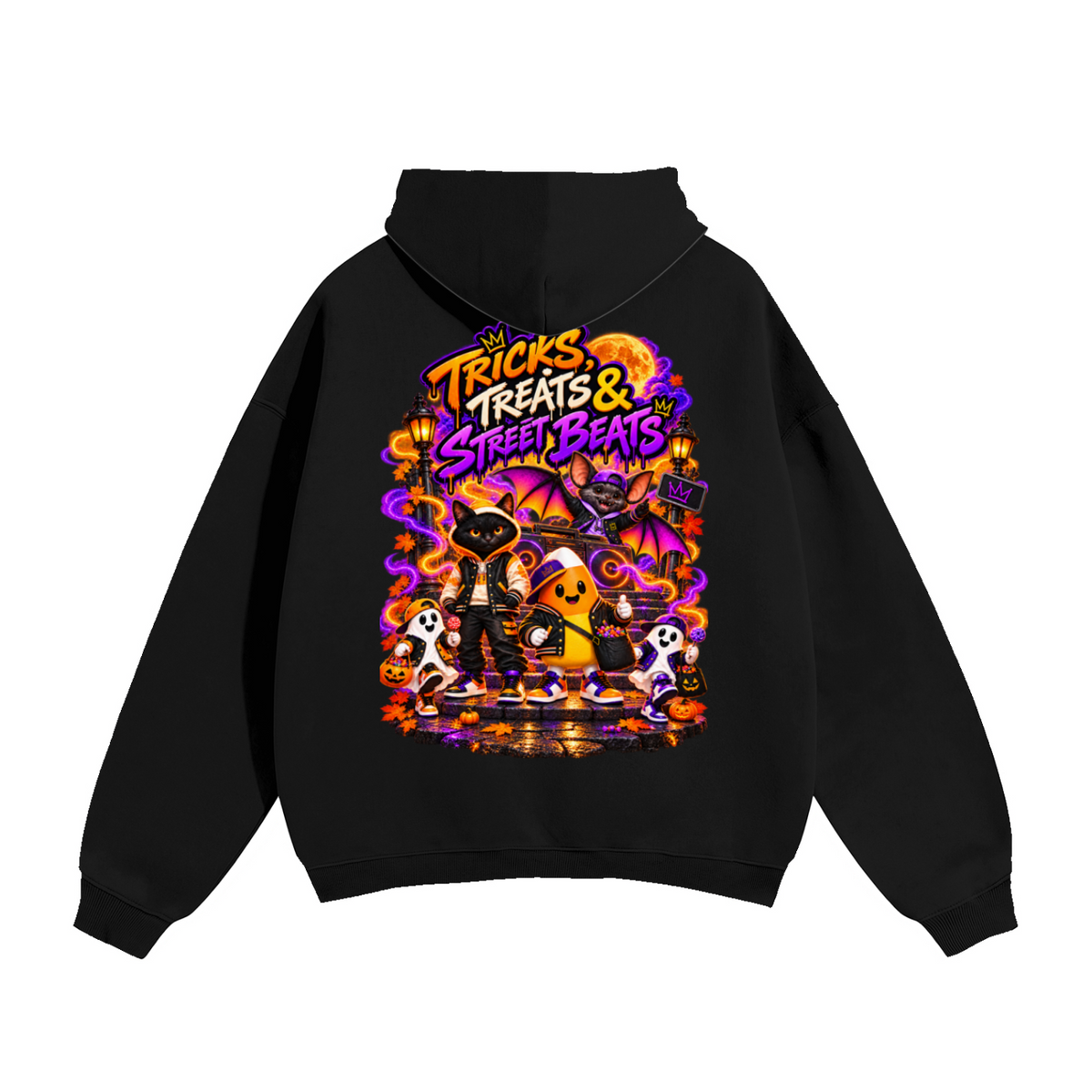 Halloween Tricks, Treats & Street Beats Front & Back Graphic Hoodie - Unisex