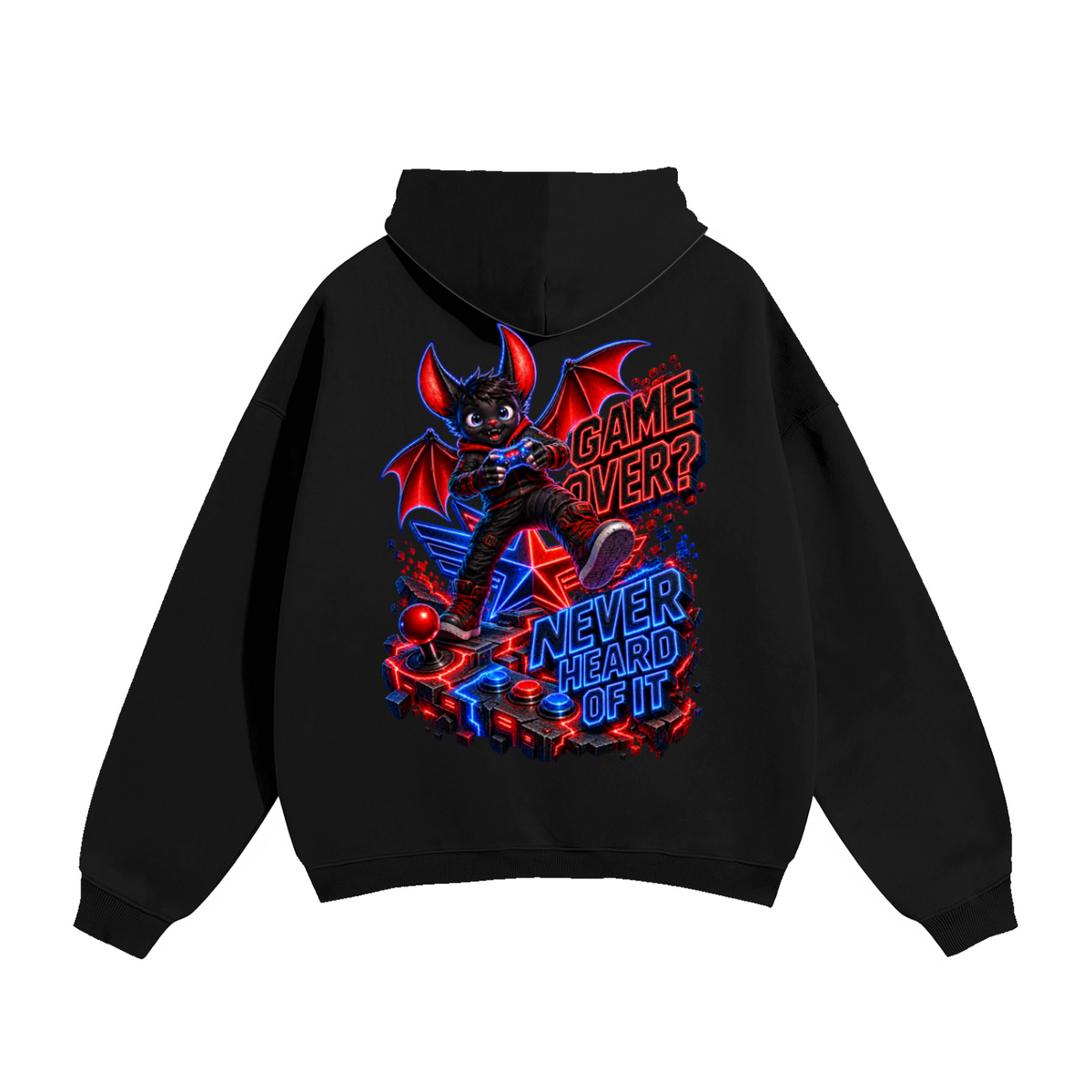 Halloween Bat Gamer Front & Back Graphic Hoodie - Game Over? Never Heard of It - Unisex