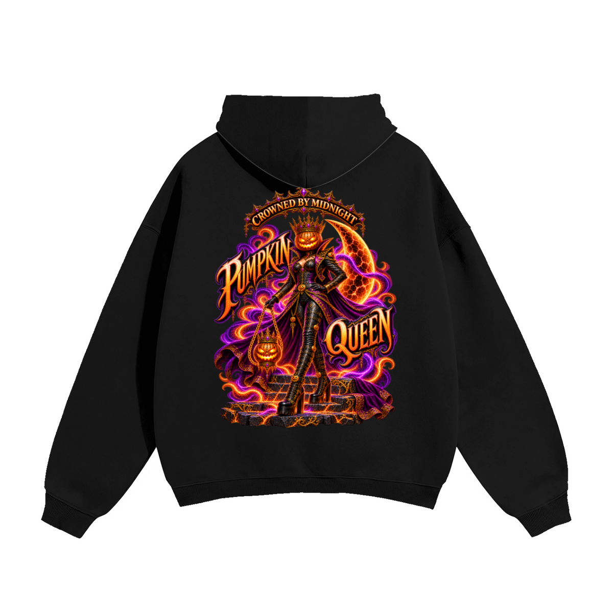 Halloween Pumpkin Queen Front & Back Graphic Hoodie - Crowned by Midnight - Unisex