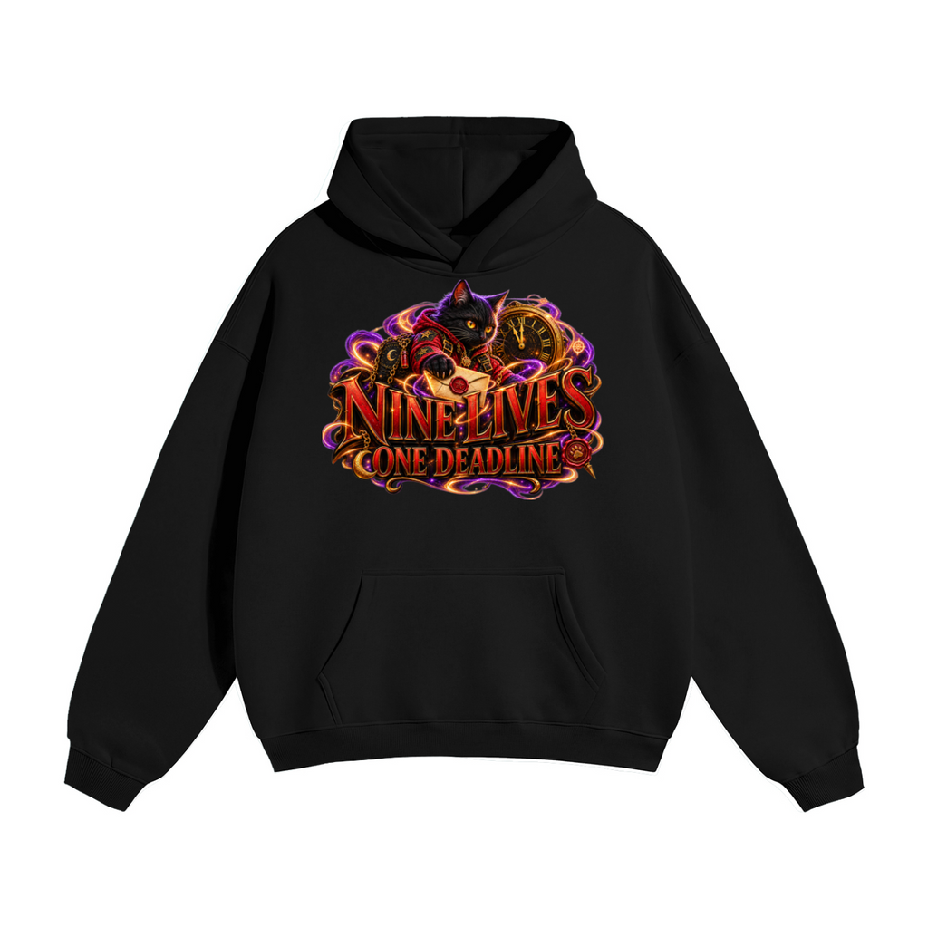 Halloween Black Cat Front & Back Graphic Hoodie - Nine Lives One Deadline - Unisex