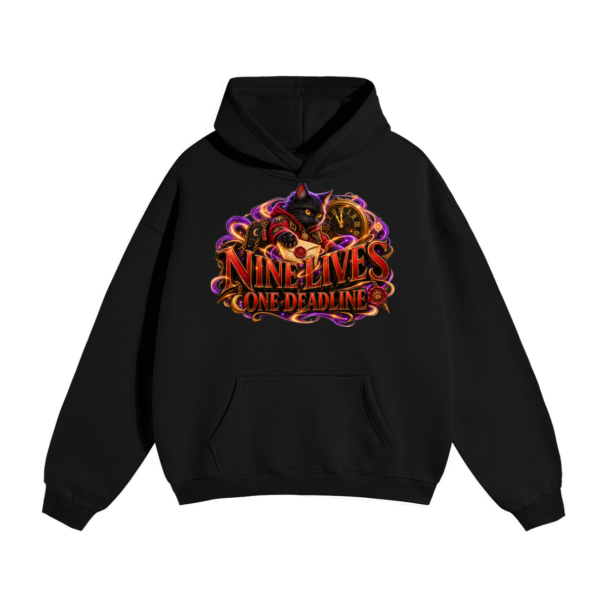Halloween Black Cat Front & Back Graphic Hoodie - Nine Lives One Deadline - Unisex
