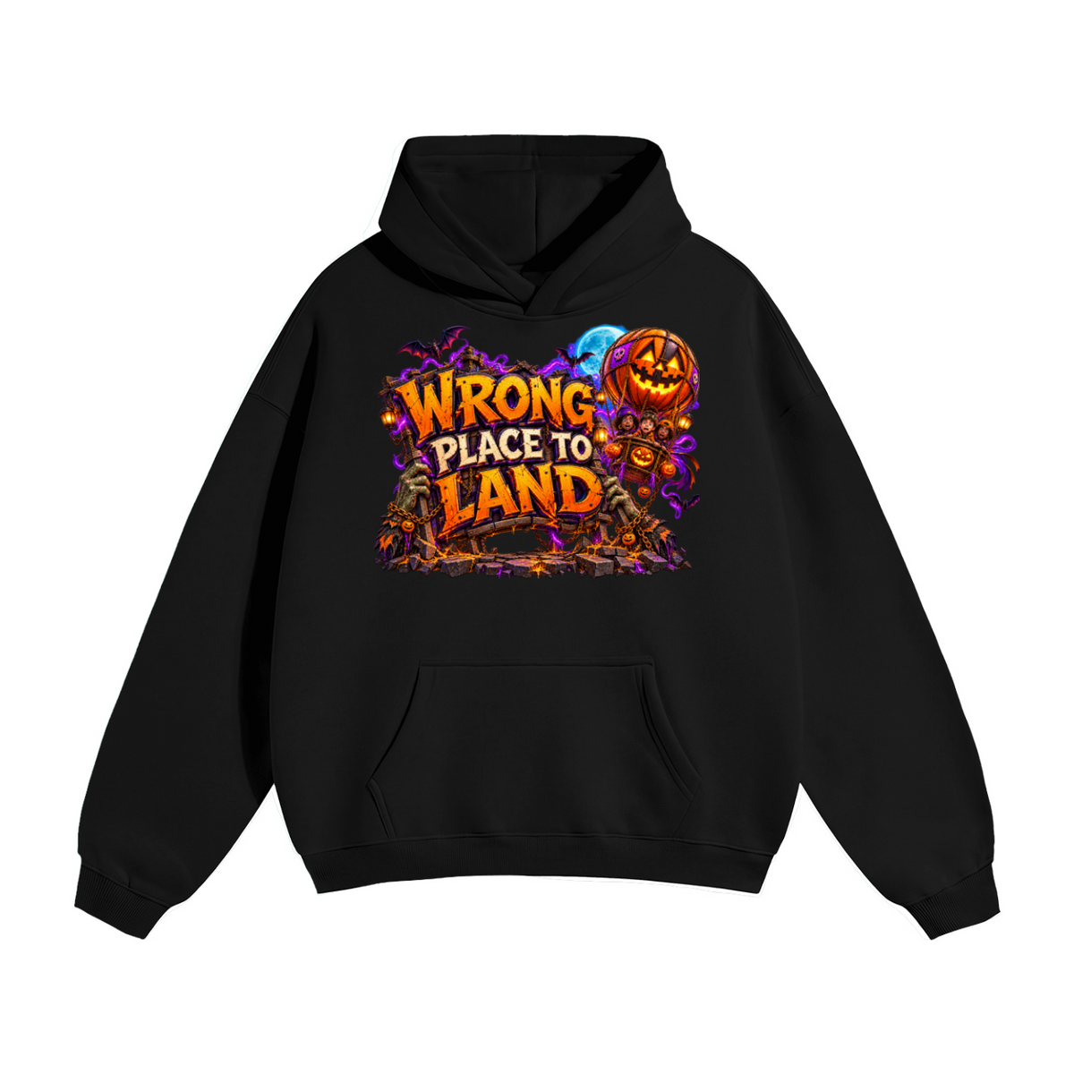 Halloween Wrong Place to Land Front & Back Graphic Hoodie - Trick or Treat Land Here - Unisex
