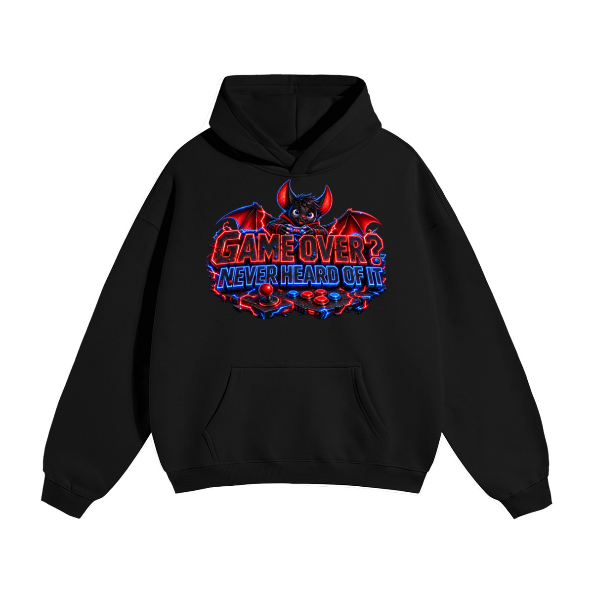 Halloween Bat Gamer Front & Back Graphic Hoodie - Game Over? Never Heard of It - Unisex
