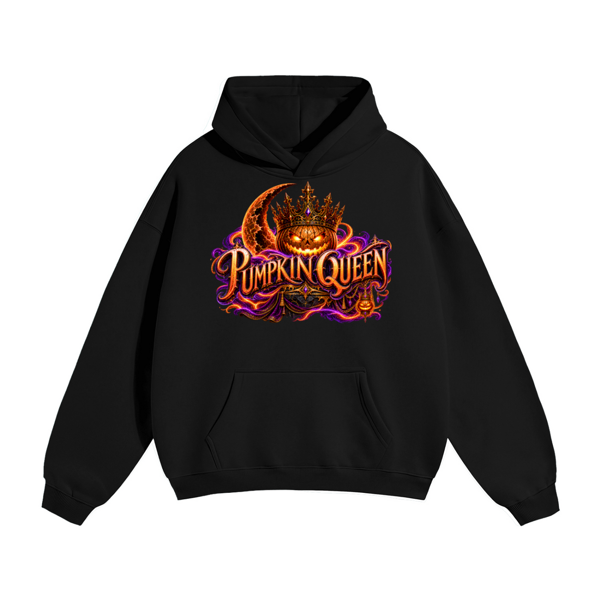 Halloween Pumpkin Queen Front & Back Graphic Hoodie - Crowned by Midnight - Unisex