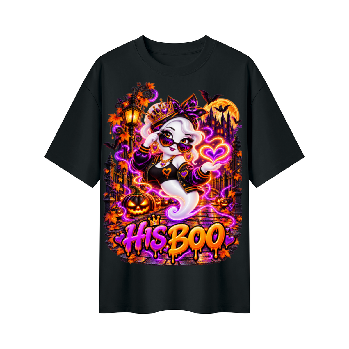 Halloween His Boo Ghost Oversized Graphic T-Shirt - Couples Halloween Tee - Unisex