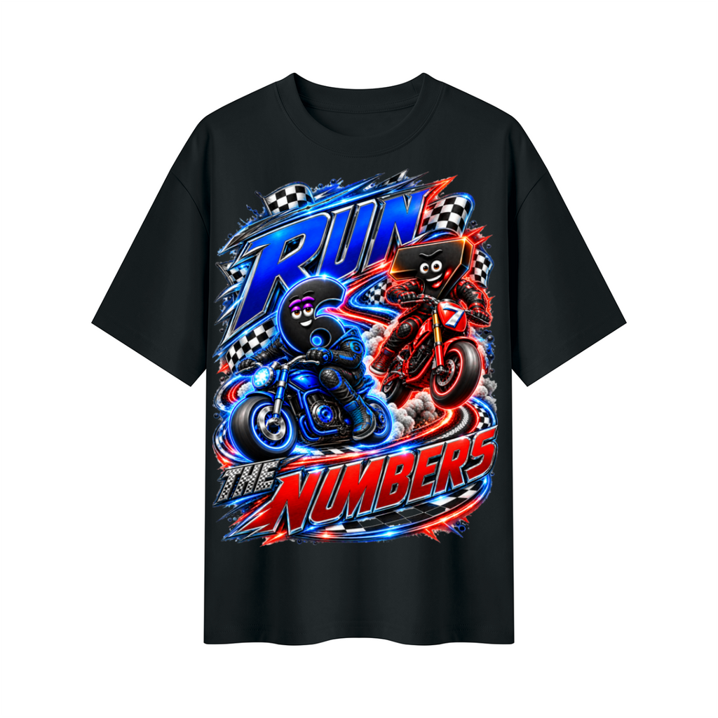6-7 Street Mode™ Motorcycle Oversized Graphic T-Shirt - Run the Numbers - Unisex