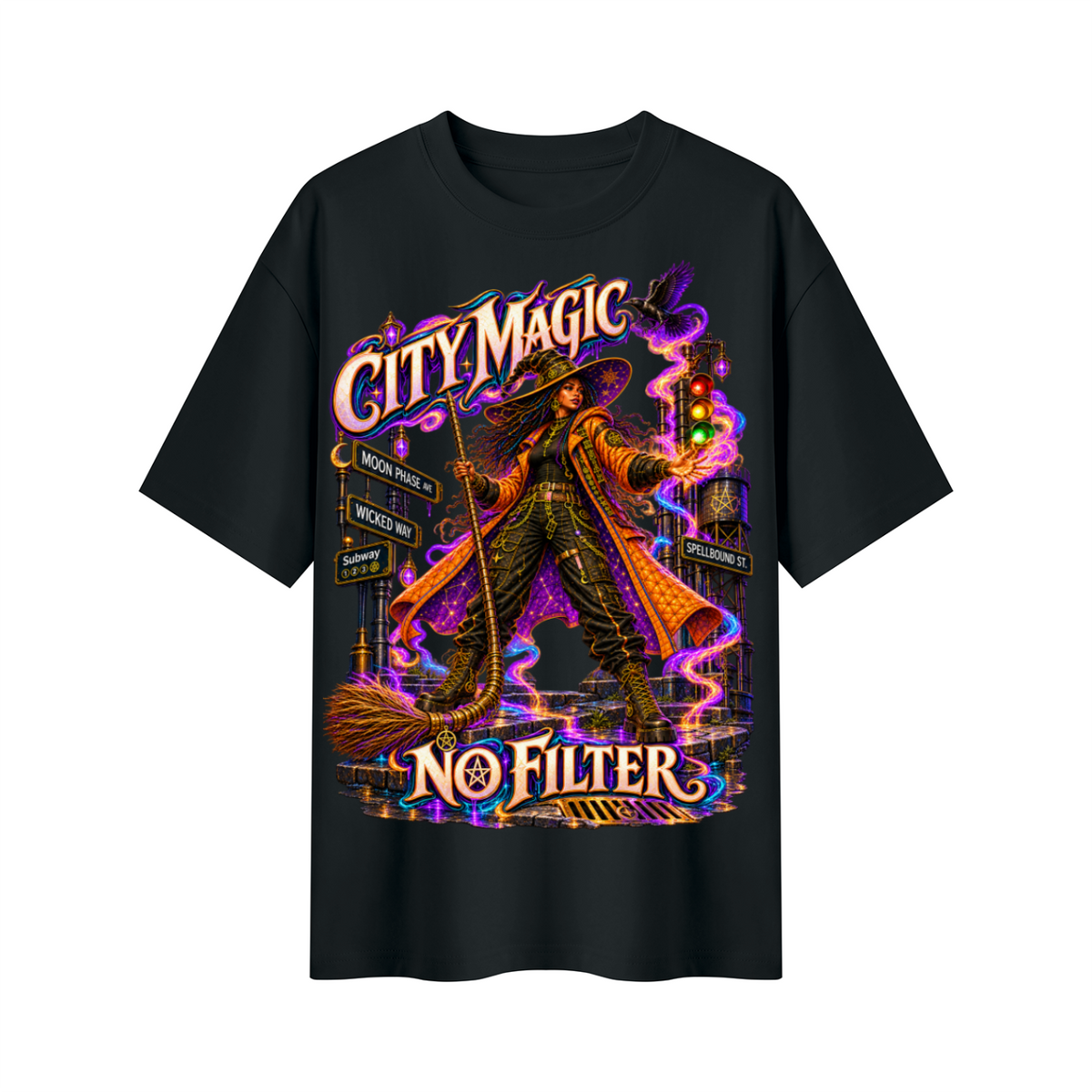 Halloween City Magic No Filter Witch Oversized Graphic T-Shirt - Unisex
