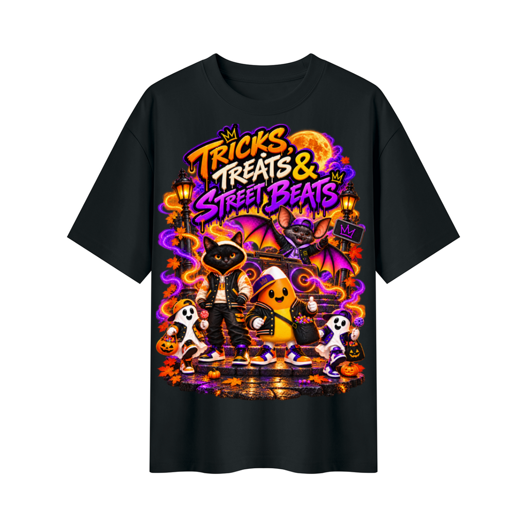 Halloween Tricks, Treats & Street Beats Oversized Graphic T-Shirt - Unisex