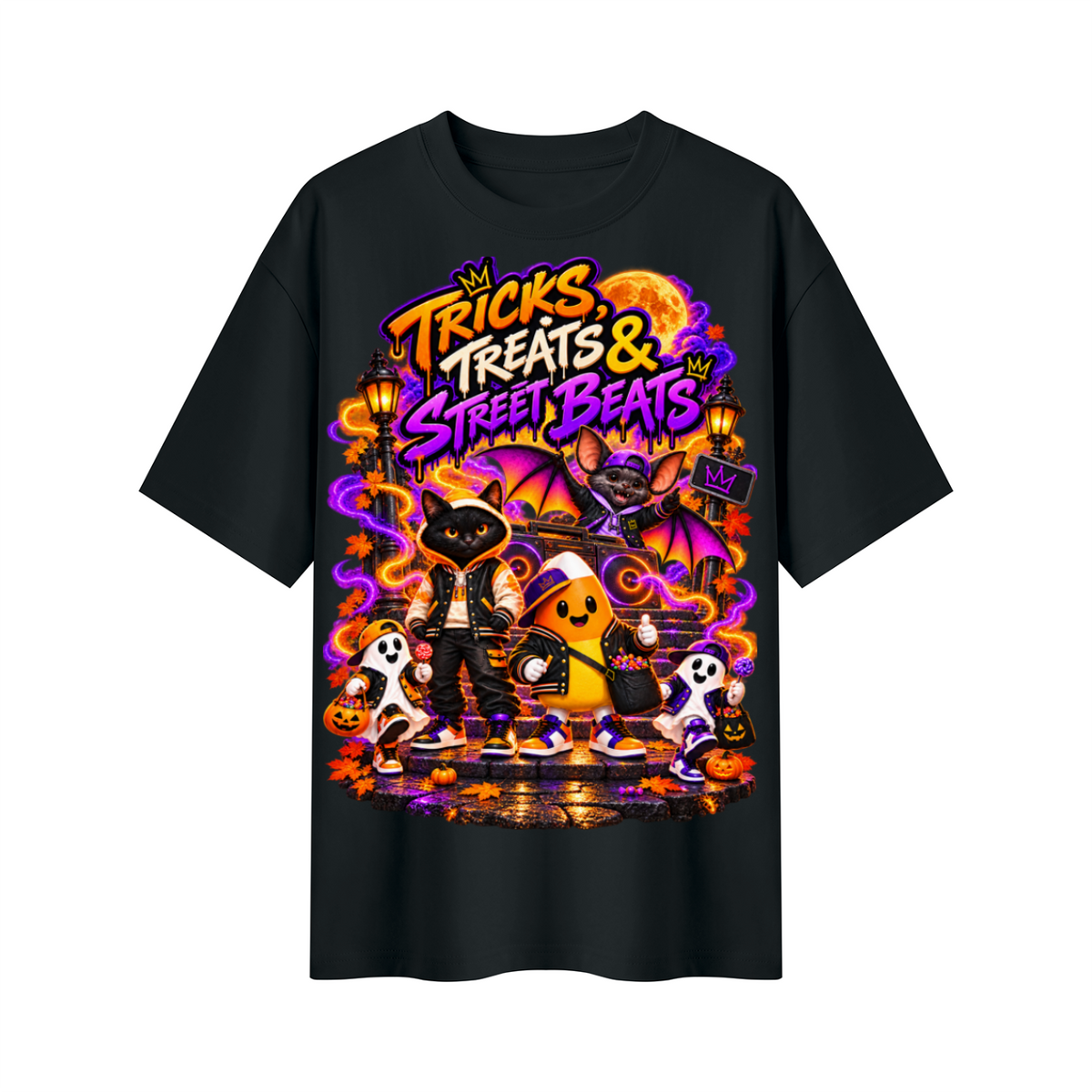 Halloween Tricks, Treats & Street Beats Oversized Graphic T-Shirt - Unisex