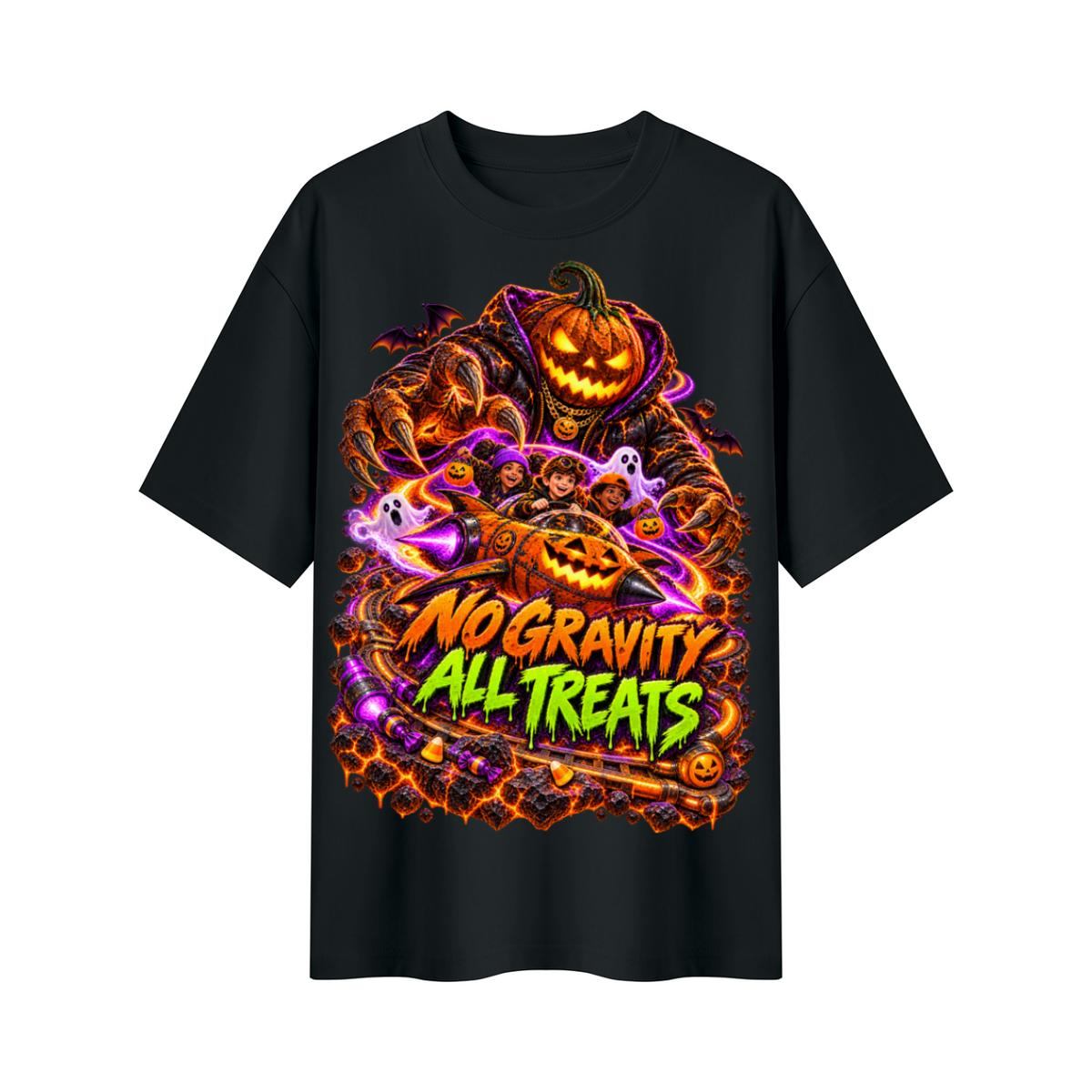 Halloween No Gravity All Treats Oversized Graphic T-Shirt - Unisex