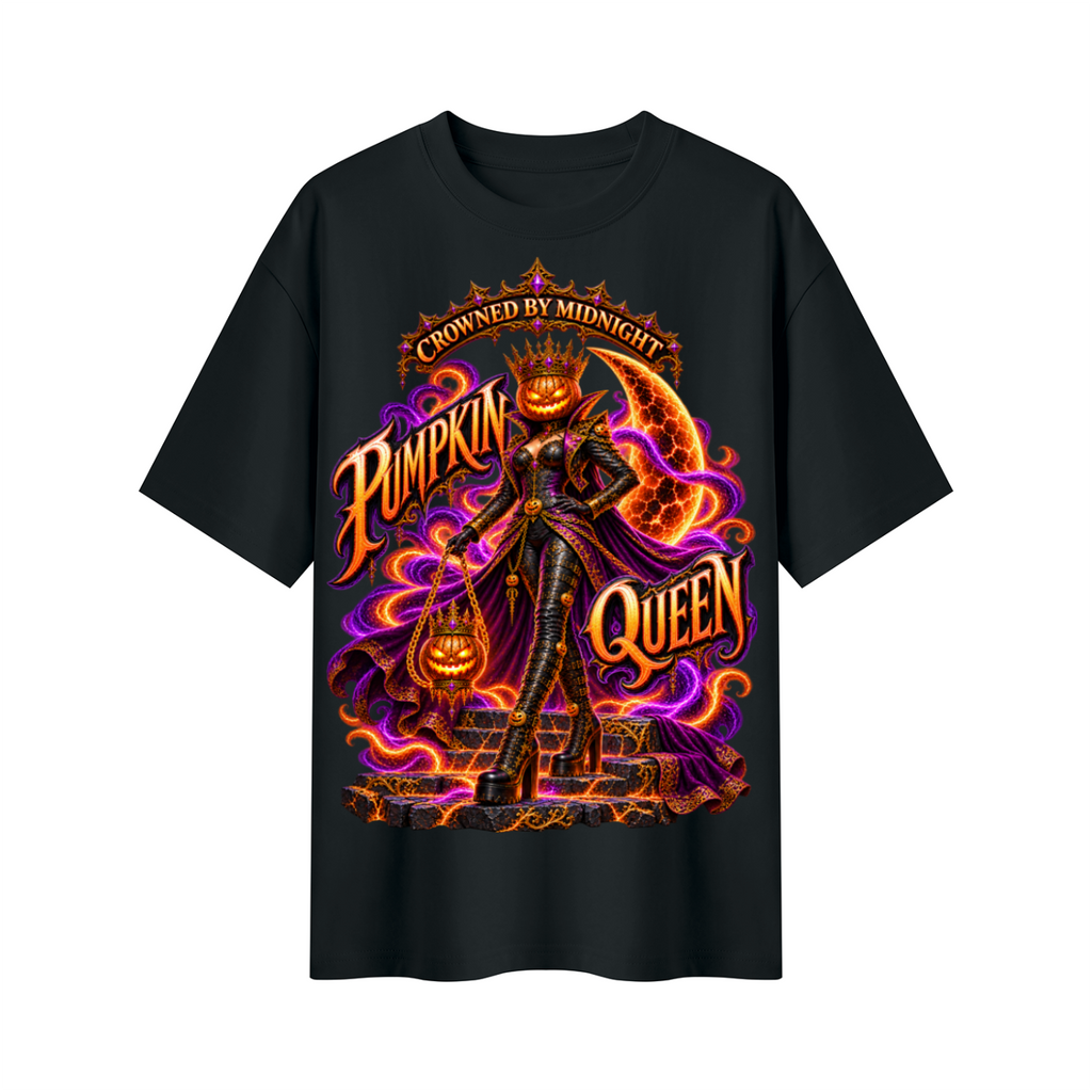 Halloween Pumpkin Queen Oversized Graphic T-Shirt - Crowned by Midnight - Unisex