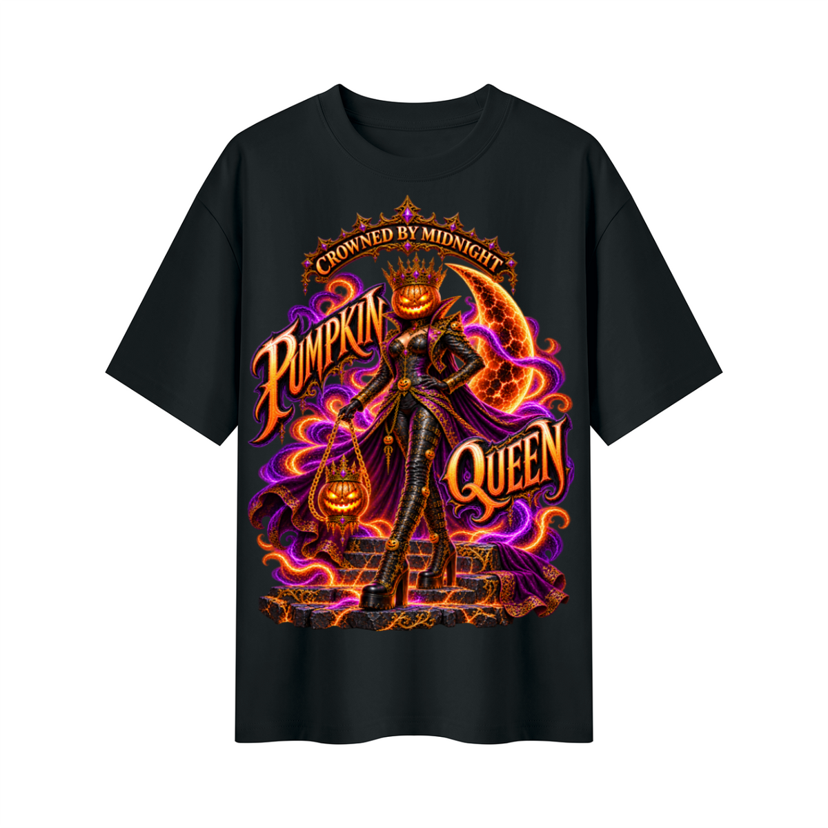Halloween Pumpkin Queen Oversized Graphic T-Shirt - Crowned by Midnight - Unisex