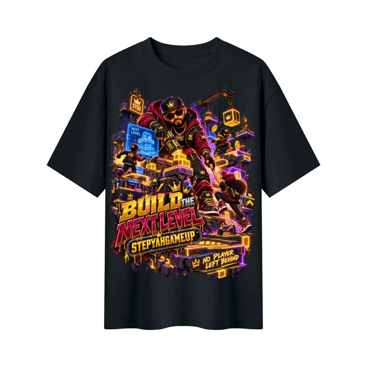 StepYahGameUp™ Build the Next Level Oversized Graphic T-Shirt - Unisex