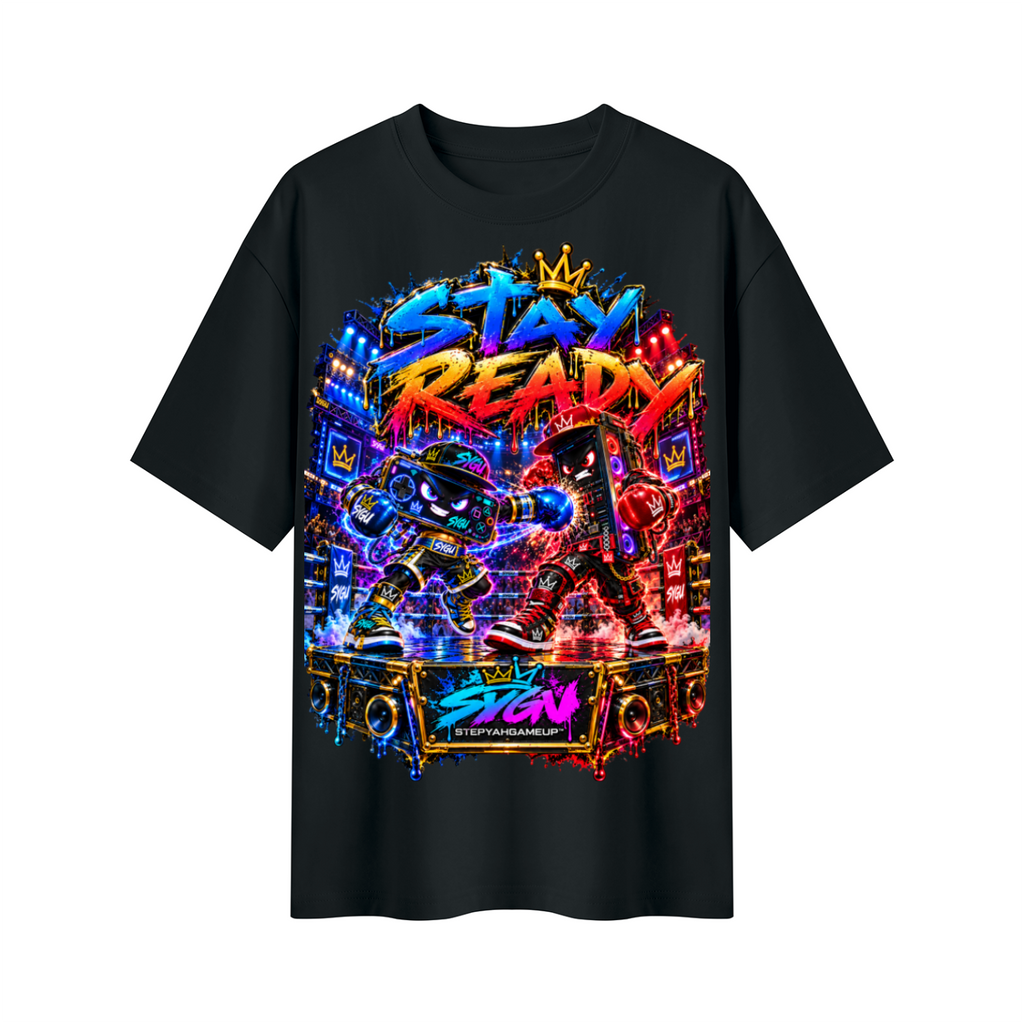 StepYahGameUp™ Stay Ready Mobile vs. PC Oversized Graphic T-Shirt - Unisex