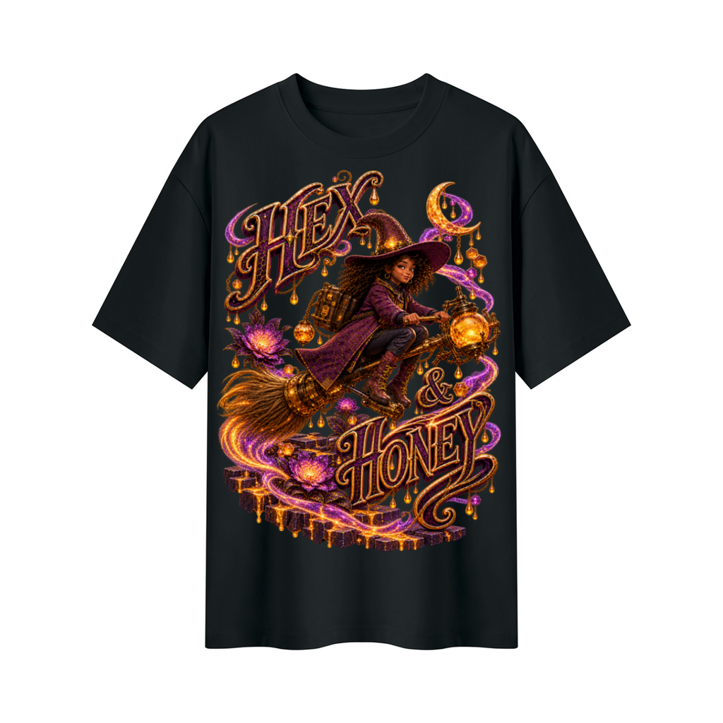 Halloween Hex & Honey Witch Oversized Graphic T-Shirt - Unisex
