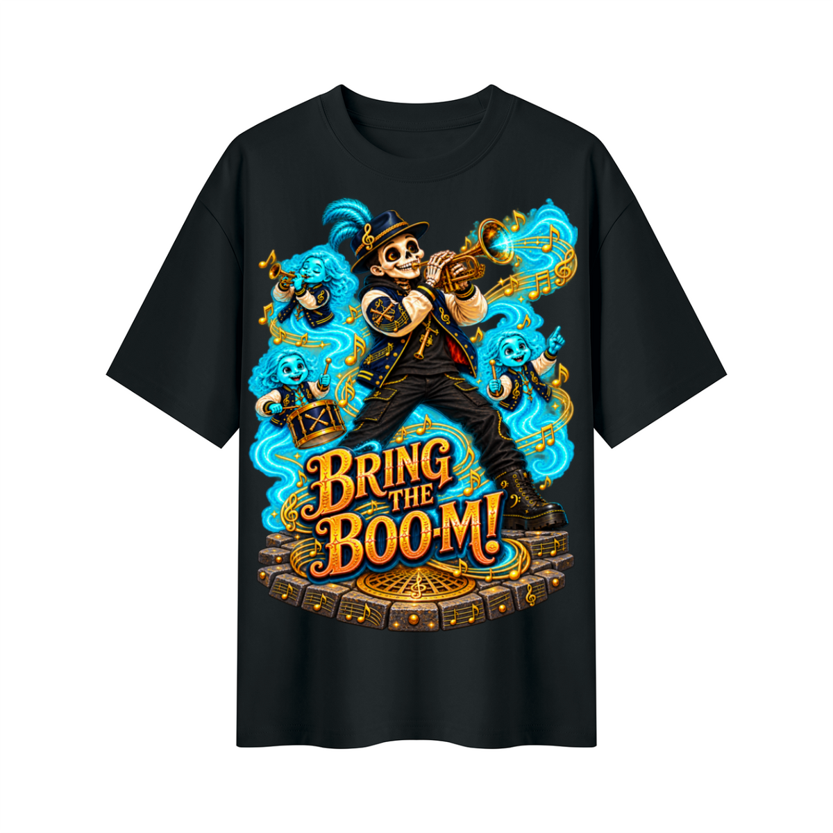 Halloween Bring the Boom Ghost Band Oversized Graphic T-Shirt - Unisex