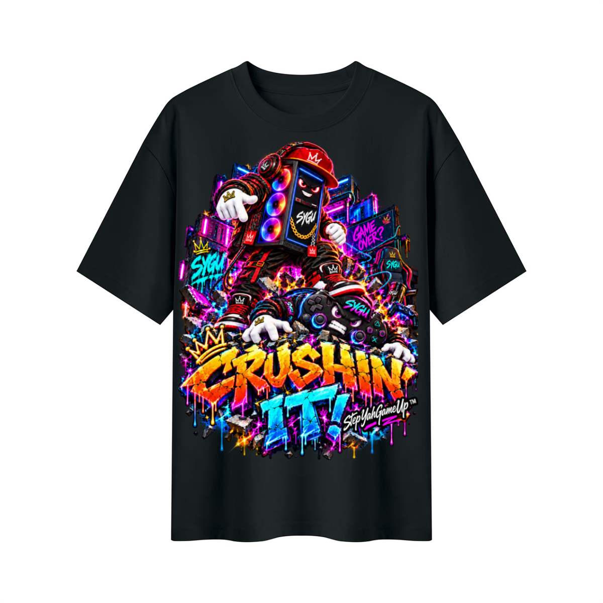 StepYahGameUp™ Crushin’ It PC & Controller Oversized Graphic T-Shirt - Unisex