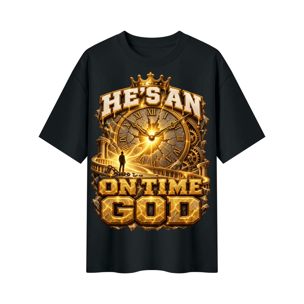 Walk by Faith™ He’s an On Time God Oversized Graphic T-Shirt - Unisex