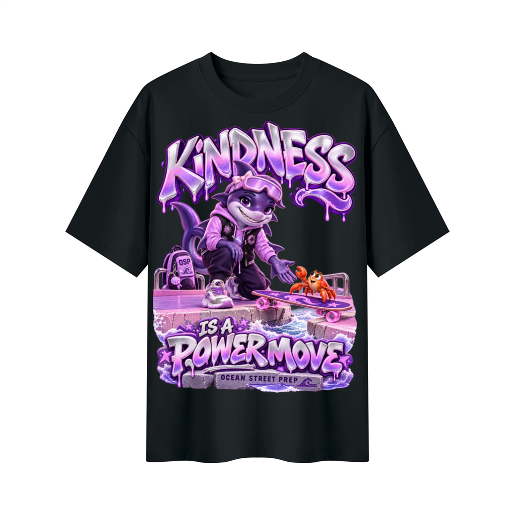 Ocean Street Prep™ Lil Violet Kindness Is a Power Move Oversized Graphic T-Shirt - Unisex