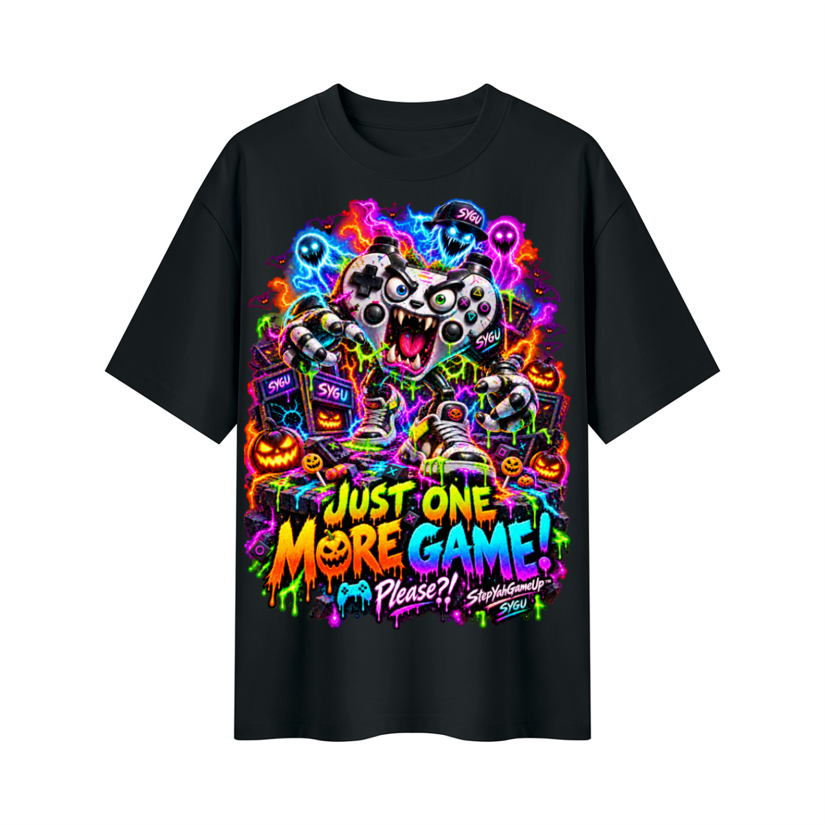 StepYahGameUp™ Halloween Just One More Game Please Oversized Graphic T-Shirt - Unisex