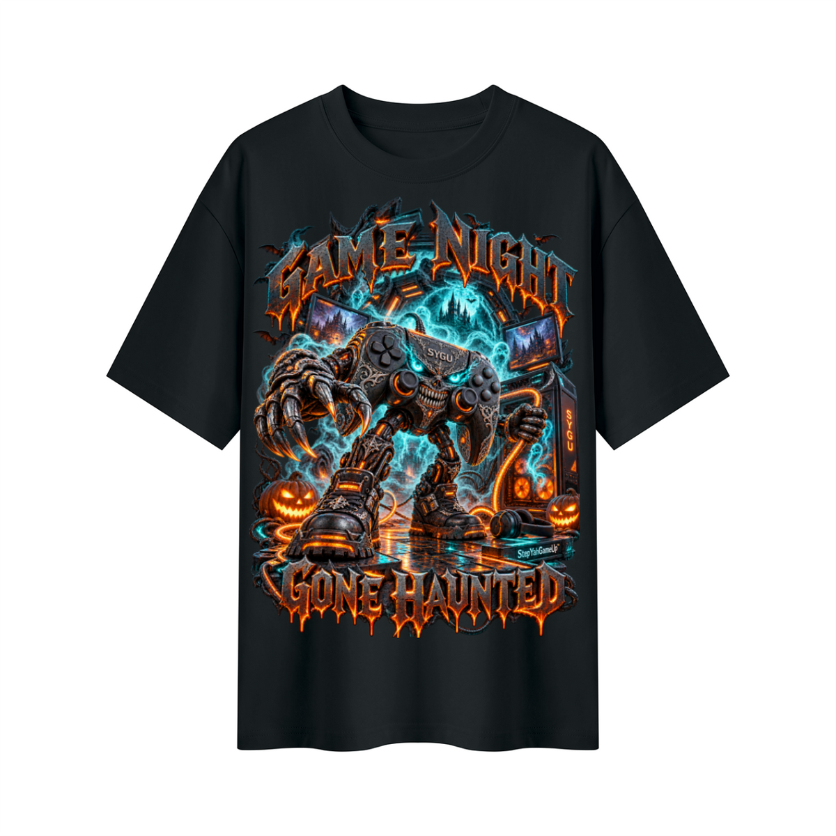 StepYahGameUp™ Halloween Game Night Gone Haunted Oversized Graphic T-Shirt - Unisex