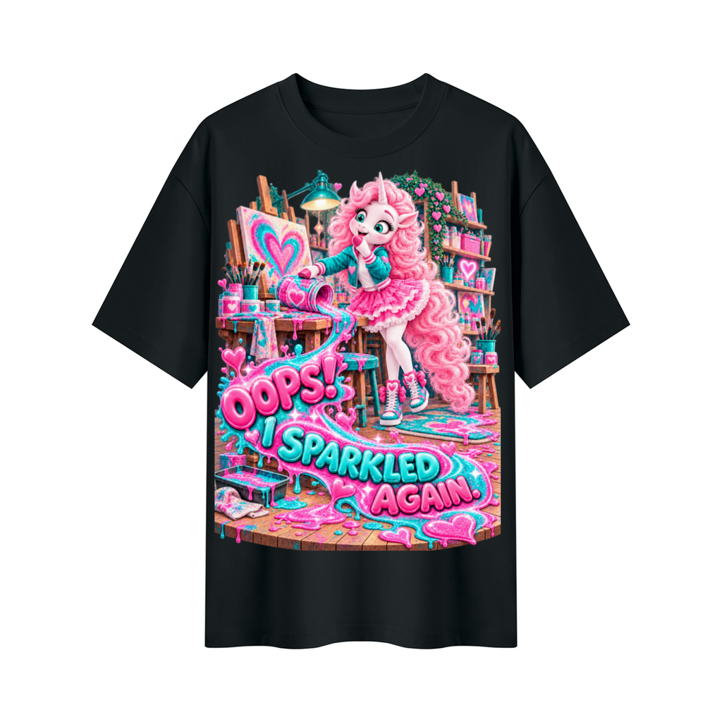 Umyrica Magical Collection™ Oops I Sparkled Again Oversized Graphic T-Shirt - Unisex