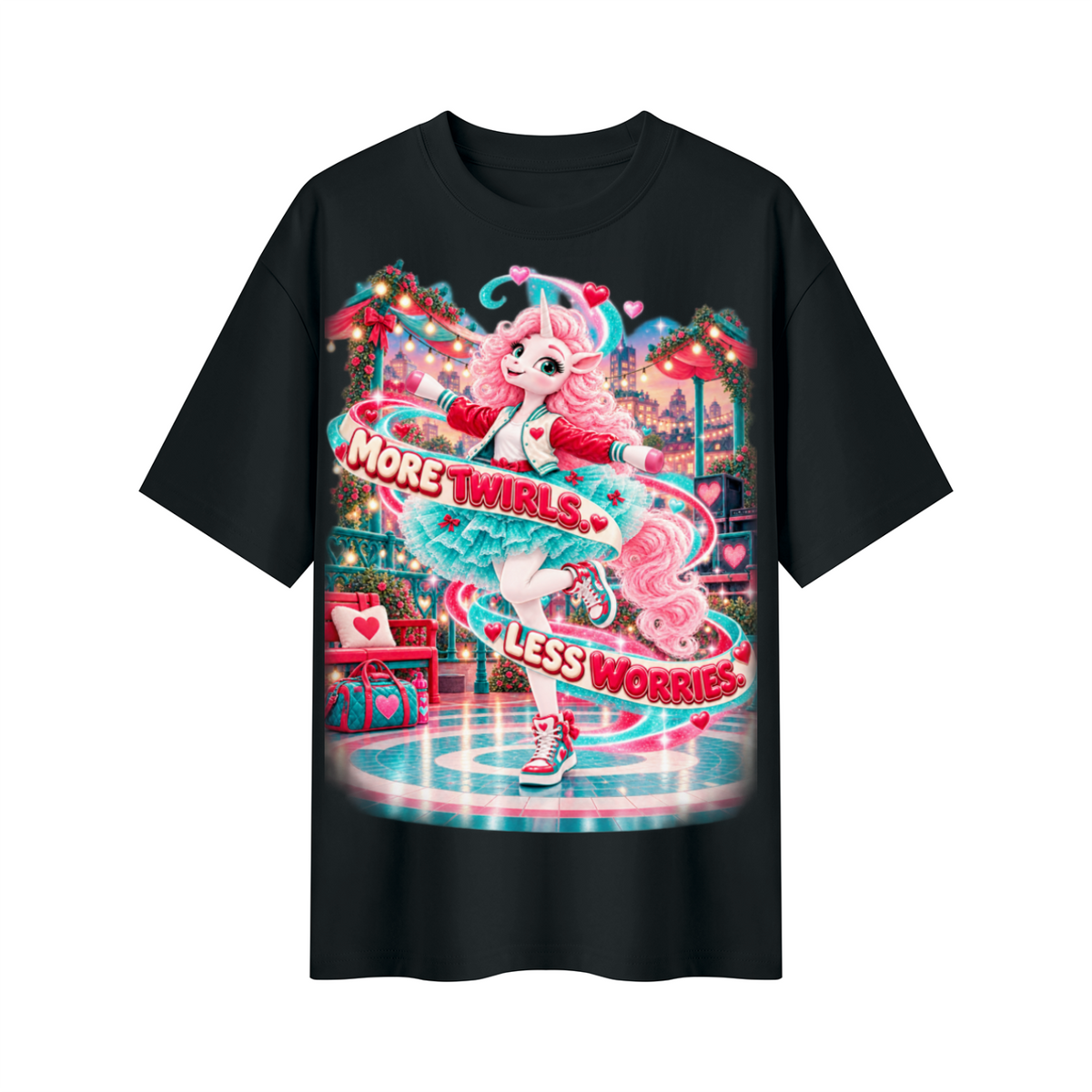 Umyrica Magical Collection™ More Twirls Less Worries Oversized Graphic T-Shirt - Unisex