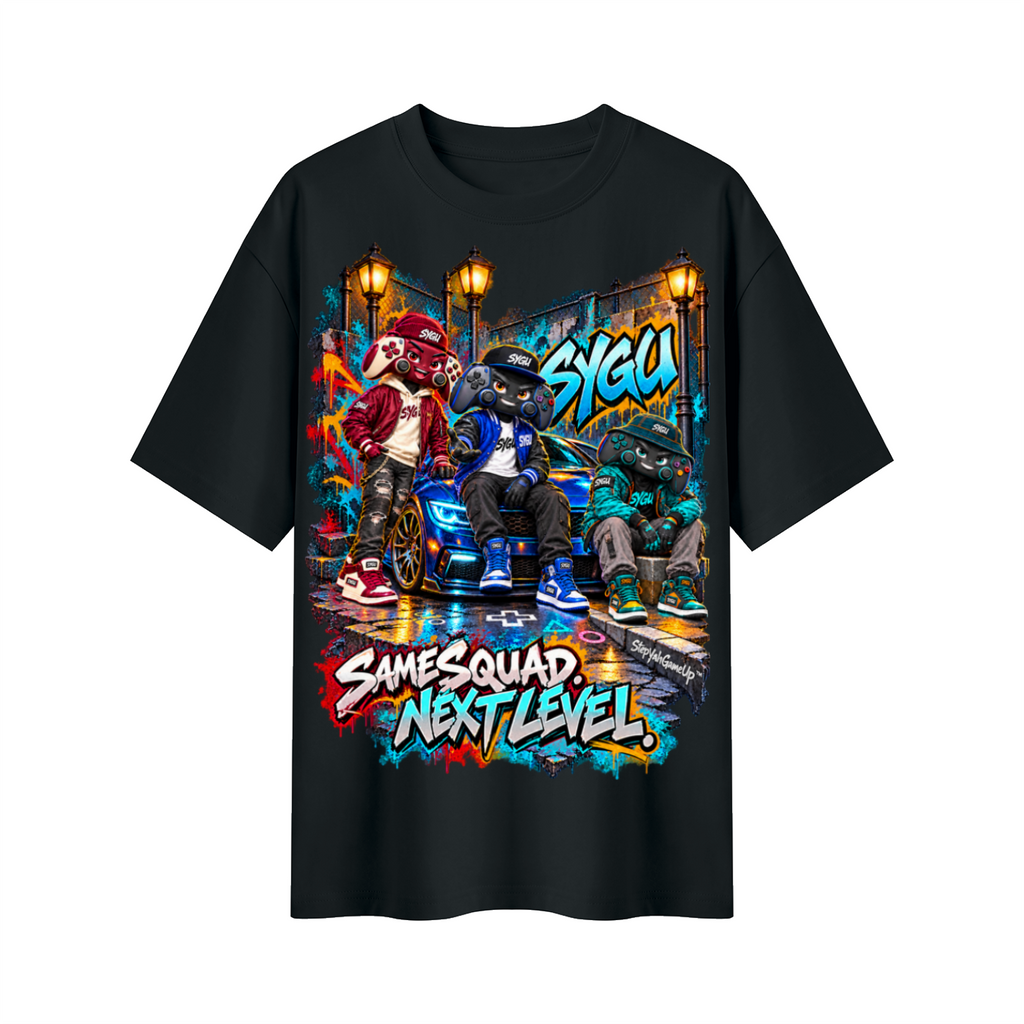 StepYahGameUp™ Same Squad Next Level Oversized Graphic T-Shirt – Unisex